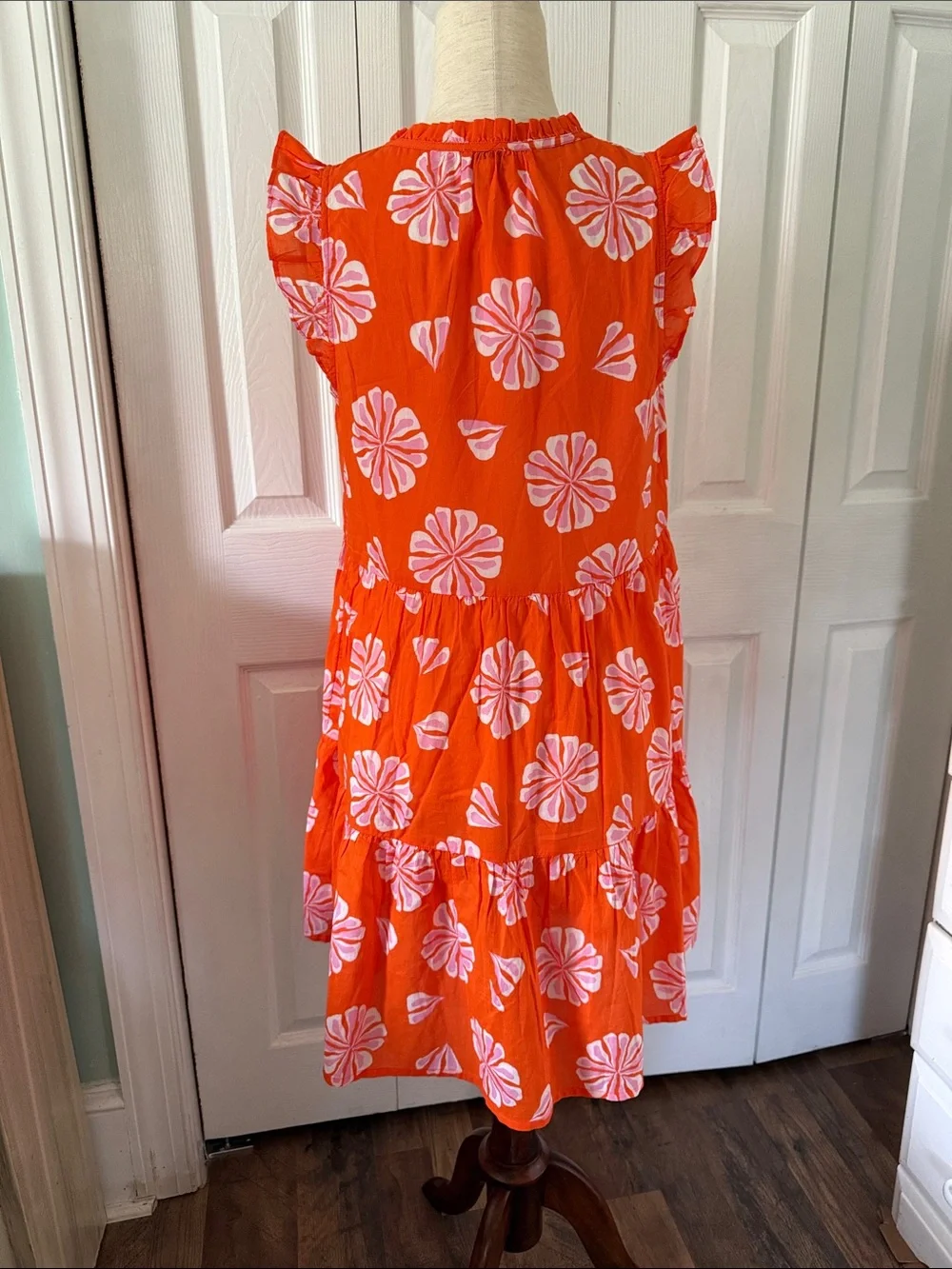 NWT J. Crew Cotton Orange Floral Tiered Dress with Pink Tassels Sz S